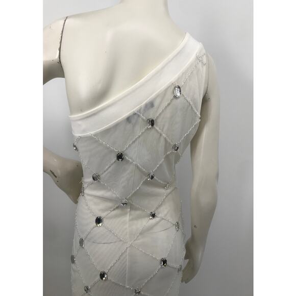 Akira White Chrissy Sheer Mesh Beaded Midi Party Dress Medium - Picture 10 of 15